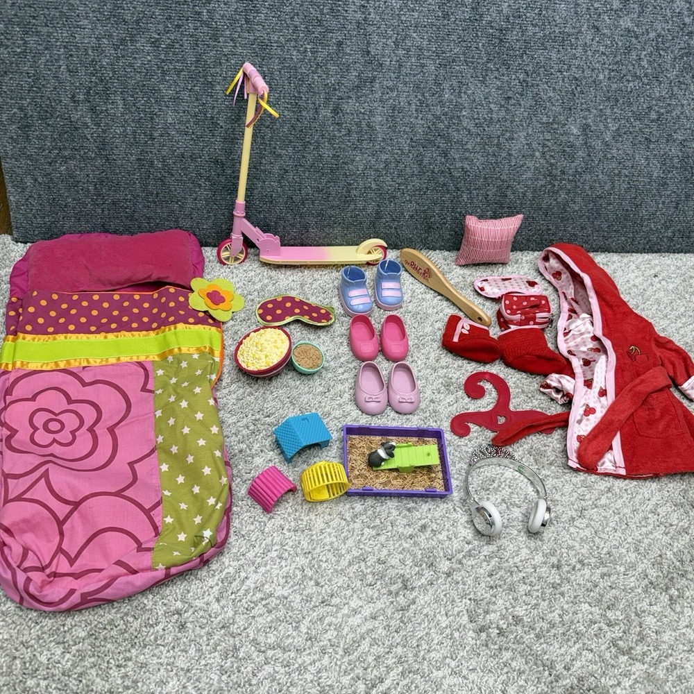 Our Generation doll accessories scooter sleeping bag robe outfit clothes shoes